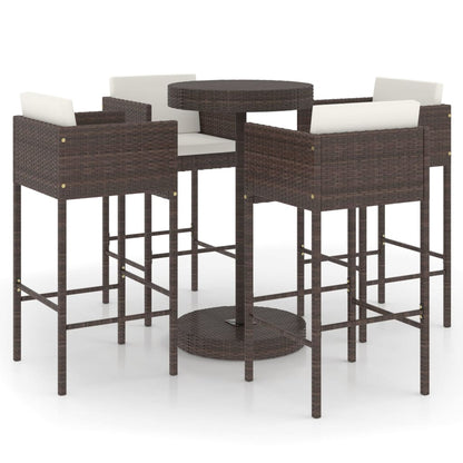 Set Da Bar Da Giardino 5 Pz Con Cuscini In Polyrattan Marrone