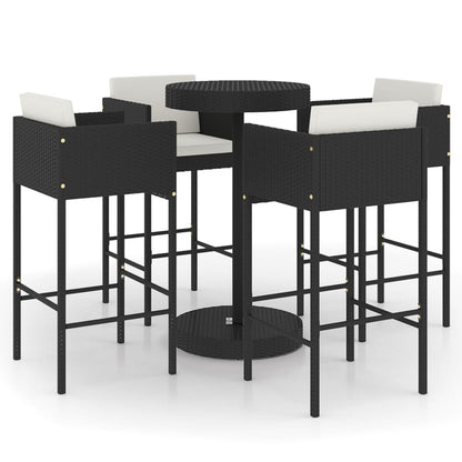 Set Bar Da Giardino 5 Pz Con Cuscini Polyrattan Nero