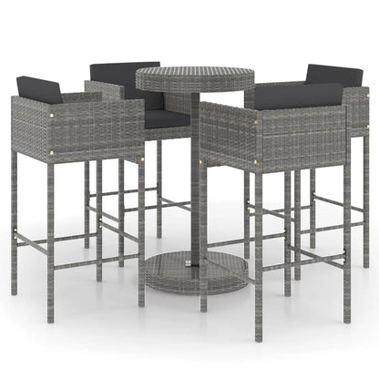 Set Da Bar Da Giardino 5 Pz Con Cuscini In Polyrattan Grigio