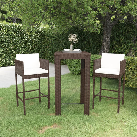 Set Bar Da Giardino 3 Pz Con Cuscini Polyrattan Marrone