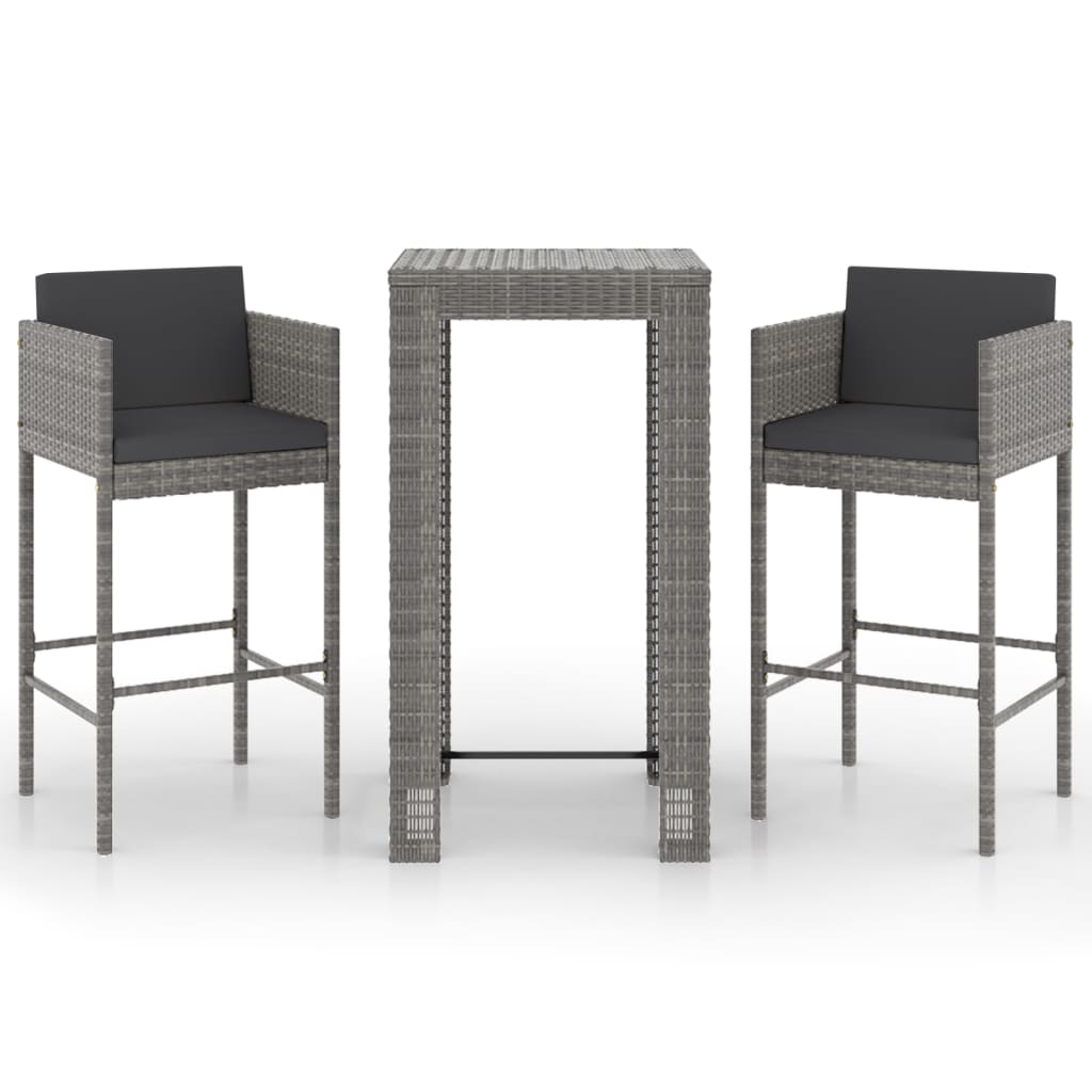 Set Bar Da Giardino 3 Pz Con Cuscini In Polyrattan Grigio