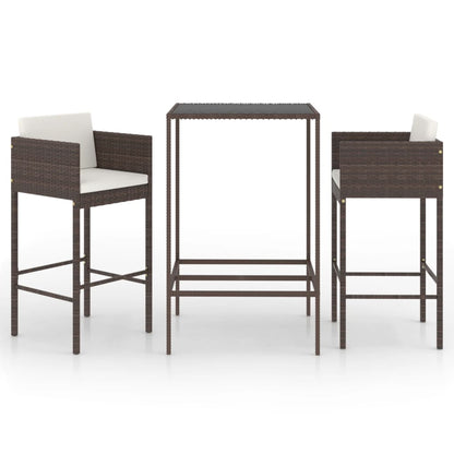 Set Bar Da Giardino 3 Pz Con Cuscini In Polyrattan Marrone