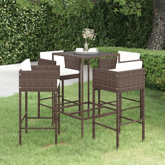 Set Da Bar Da Giardino 5 Pz Con Cuscini In Polyrattan Marrone