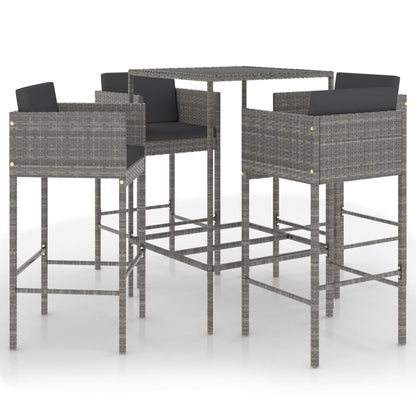 Set Da Bar Da Giardino 5 Pz Con Cuscini In Polyrattan Grigio