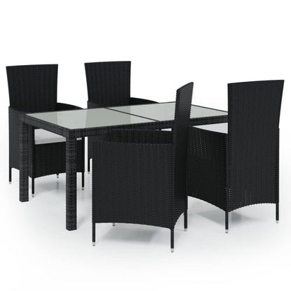 Set Da Pranzo Da Giardino 5 Pz Con Cuscini In Polyrattan Nero