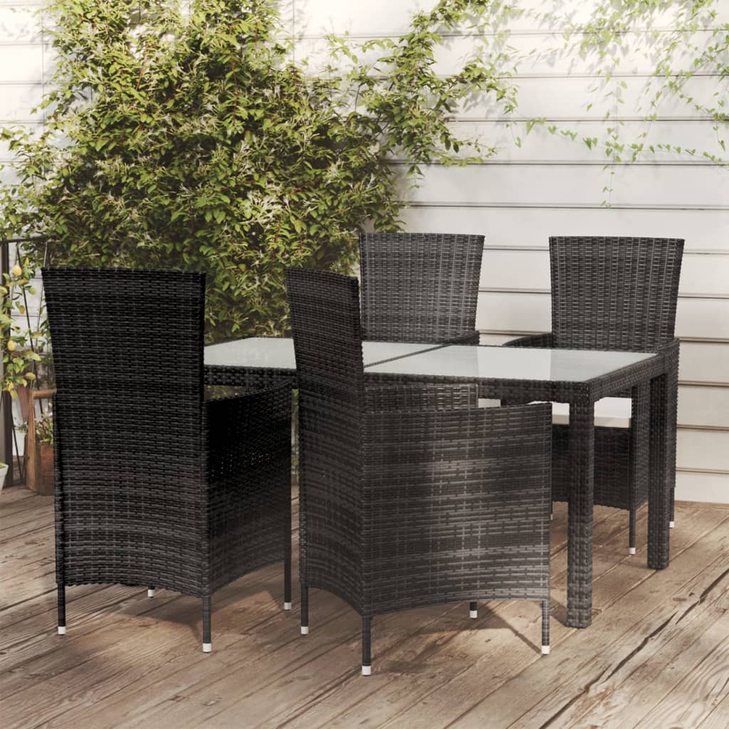 Set Da Pranzo Da Giardino 5 Pz Con Cuscini In Polyrattan Nero