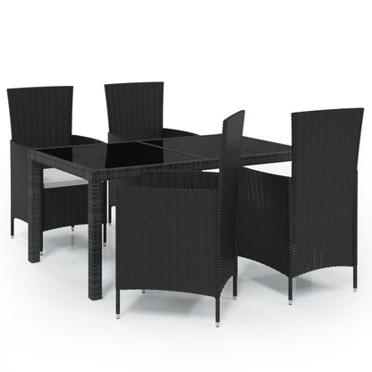 Set Da Pranzo Da Giardino 5 Pz Con Cuscini In Polyrattan Nero