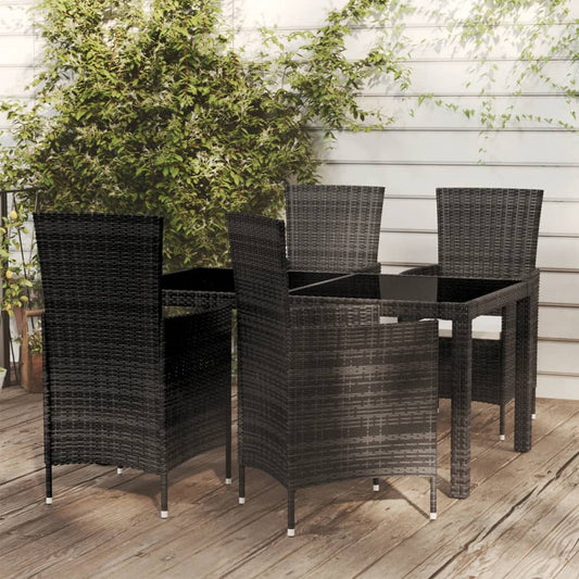 Set Da Pranzo Da Giardino 5 Pz Con Cuscini In Polyrattan Nero