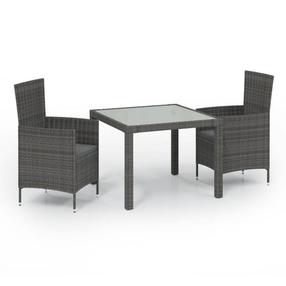 Set Da Pranzo Per Esterni 3 Pz Con Cuscini In Polyrattan Grigio