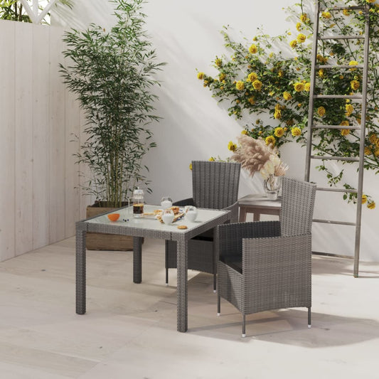 Set Da Pranzo Per Esterni 3 Pz Con Cuscini In Polyrattan Grigio