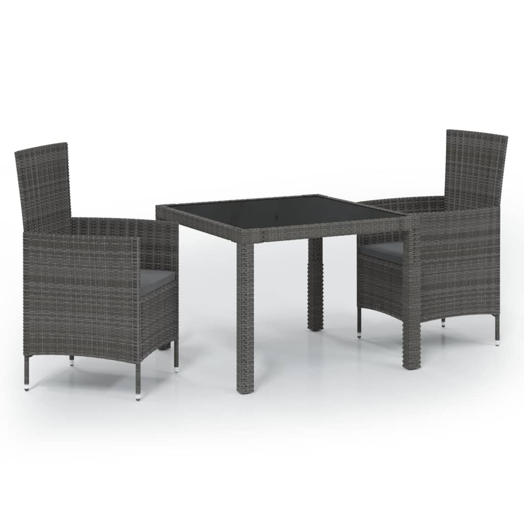 Set Da Pranzo Per Esterni 3 Pz Con Cuscini In Polyrattan Grigio