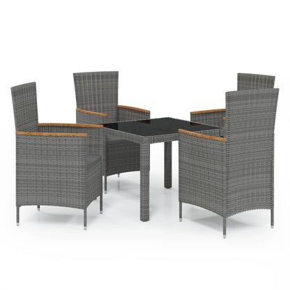 Set Da Pranzo Da Esterno 5 Pz Con Cuscini In Polyrattan Grigio