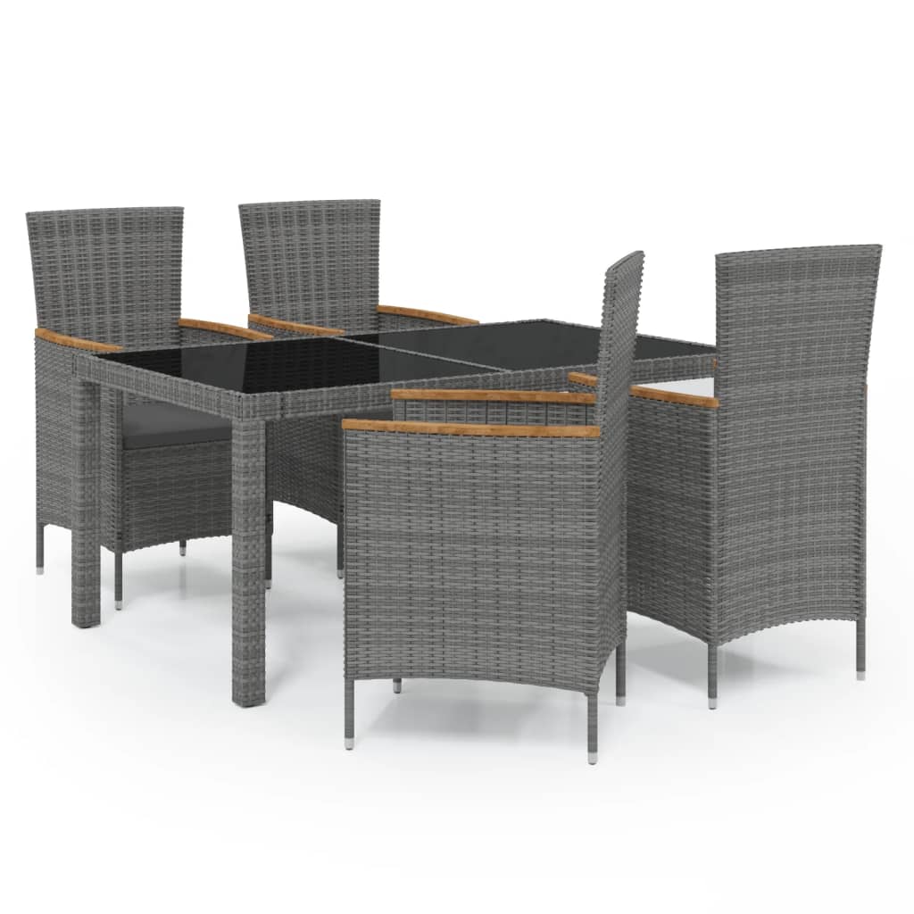 Set Da Pranzo Da Esterno 5 Pz Con Cuscini In Polyrattan Grigio