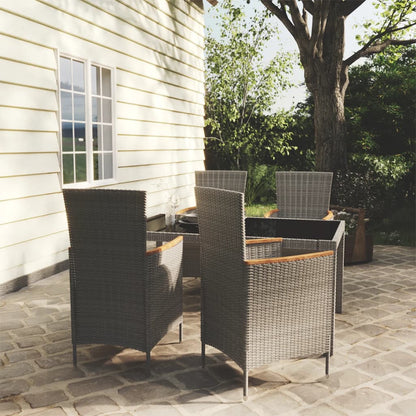 Set Da Pranzo Da Esterno 5 Pz Con Cuscini In Polyrattan Grigio