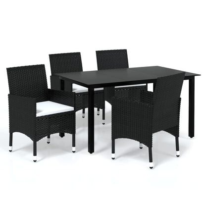 Set Da Pranzo Da Giardino 5 Pz Con Cuscini In Polyrattan Nero