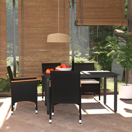 Set Da Pranzo Per Giardino 5 Pz Con Cuscini Polyrattan Nero