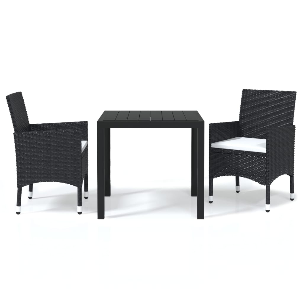 Set Da Pranzo Per Giardino 3 Pz Con Cuscini Polyrattan Nero