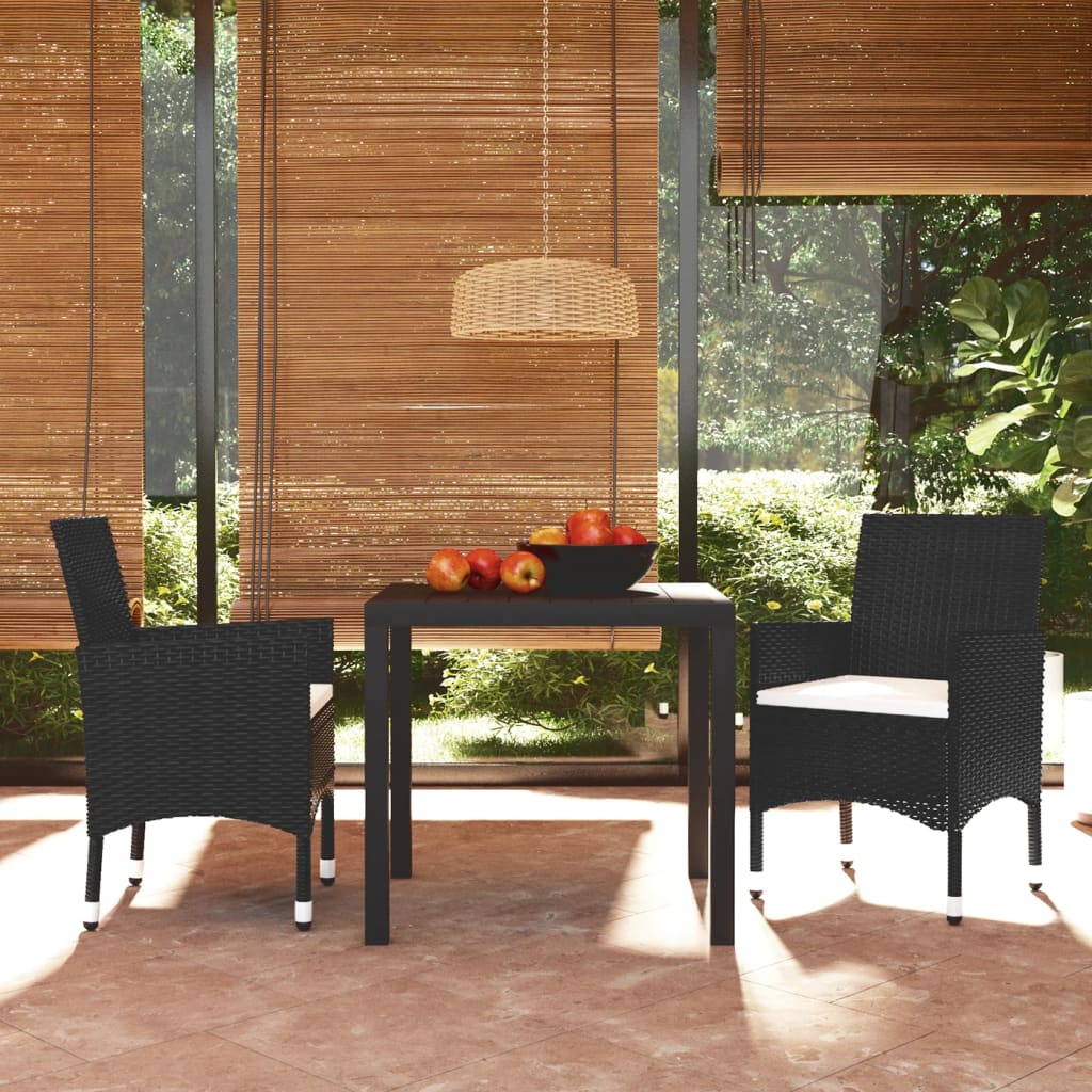 Set Da Pranzo Per Giardino 3 Pz Con Cuscini Polyrattan Nero