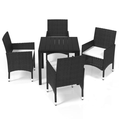 Set Da Pranzo Per Giardino 5 Pz Con Cuscini Polyrattan Nero