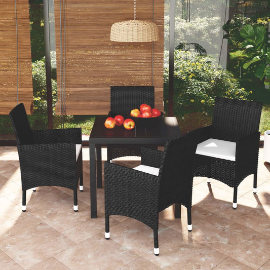 Set Da Pranzo Per Giardino 5 Pz Con Cuscini Polyrattan Nero