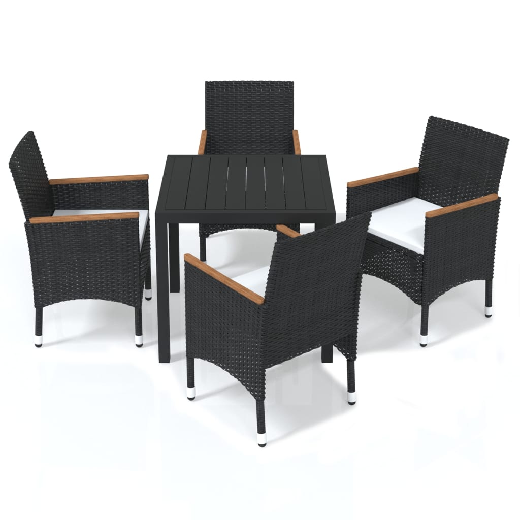 Set Da Pranzo Per Giardino 5 Pz Con Cuscini Polyrattan Nero