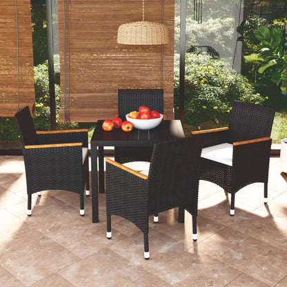 Set Da Pranzo Per Giardino 5 Pz Con Cuscini Polyrattan Nero