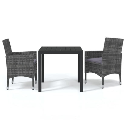 Set Da Pranzo Per Giardino 3 Pz Con Cuscini Polyrattan Grigio