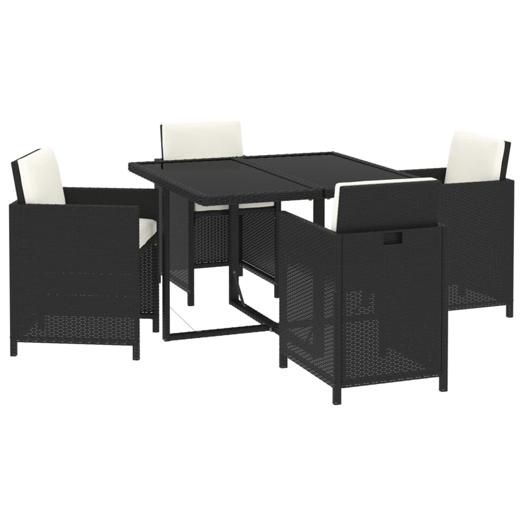 Set Da Pranzo Da Giardino 5 Pz Con Cuscini In Polyrattan Nero