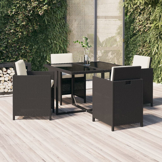 Set Da Pranzo Da Giardino 5 Pz Con Cuscini In Polyrattan Nero