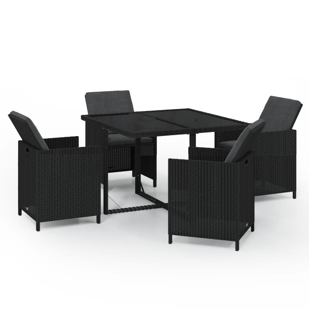 Set Da Pranzo Da Giardino 5 Pz Con Cuscini In Polyrattan Nero