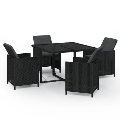 Set Da Pranzo Da Giardino 5 Pz Con Cuscini In Polyrattan Nero