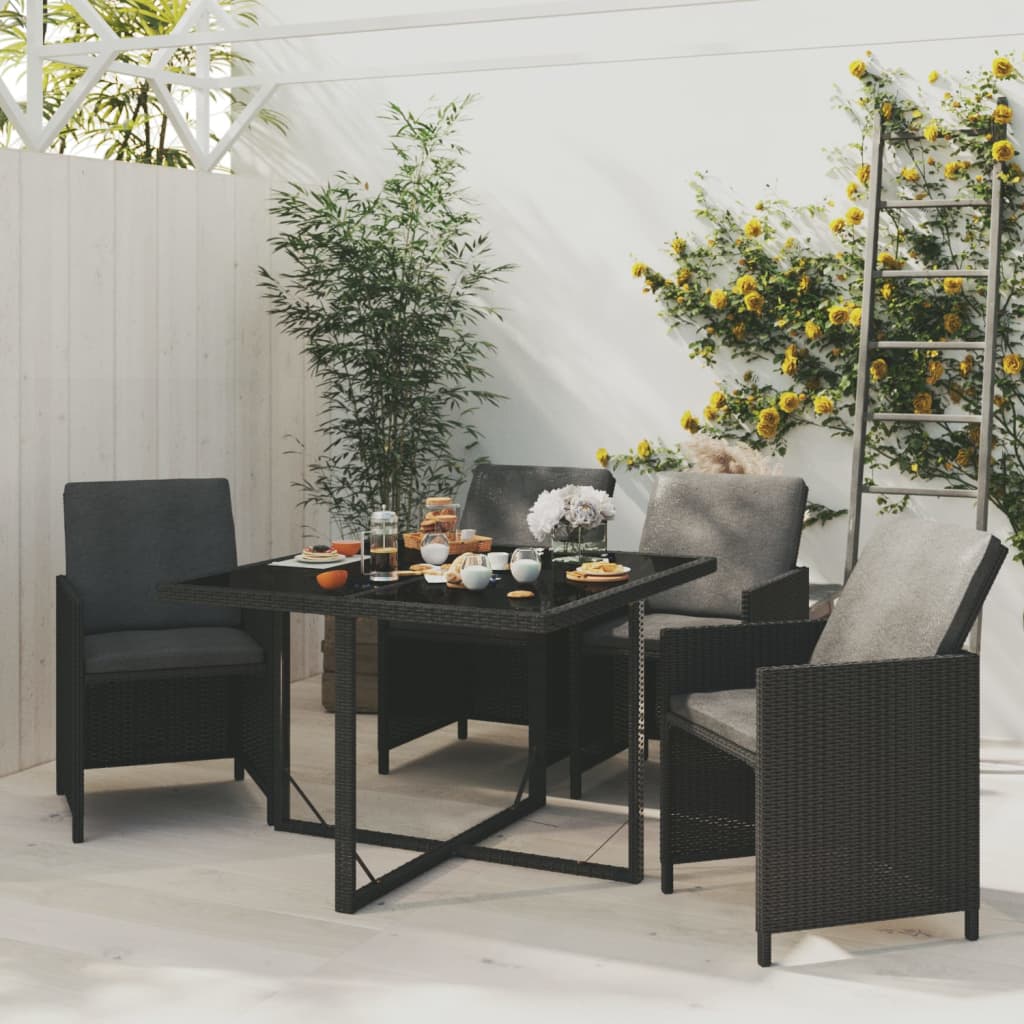 Set Da Pranzo Da Giardino 5 Pz Con Cuscini In Polyrattan Nero