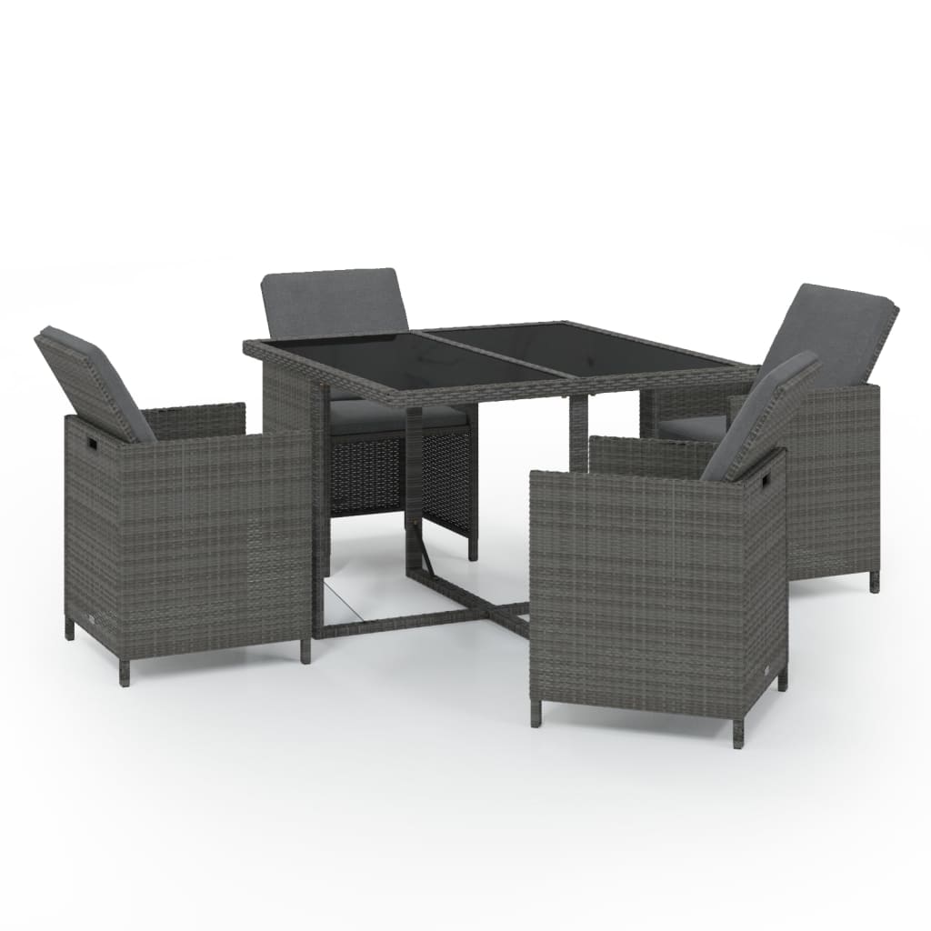 Set Da Pranzo Da Giardino 5 Pz Con Cuscini In Polyrattan Grigio