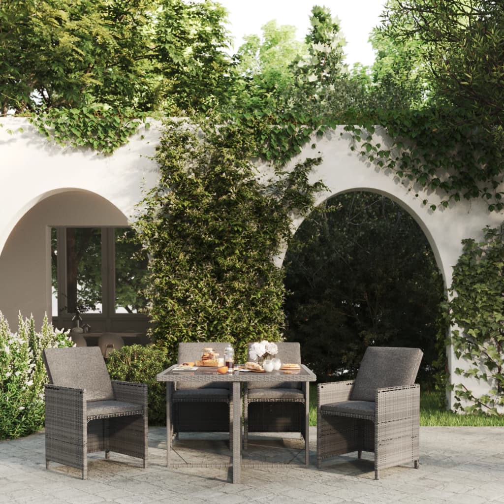 Set Da Pranzo Da Giardino 5 Pz Con Cuscini In Polyrattan Grigio