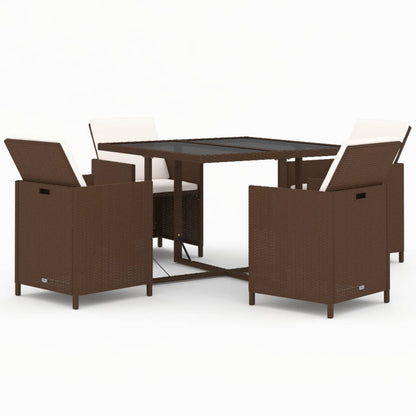 Set Da Pranzo Da Giardino 5pz Con Cuscini In Polyrattan Marrone