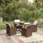 Set Da Pranzo Da Giardino 5pz Con Cuscini In Polyrattan Marrone