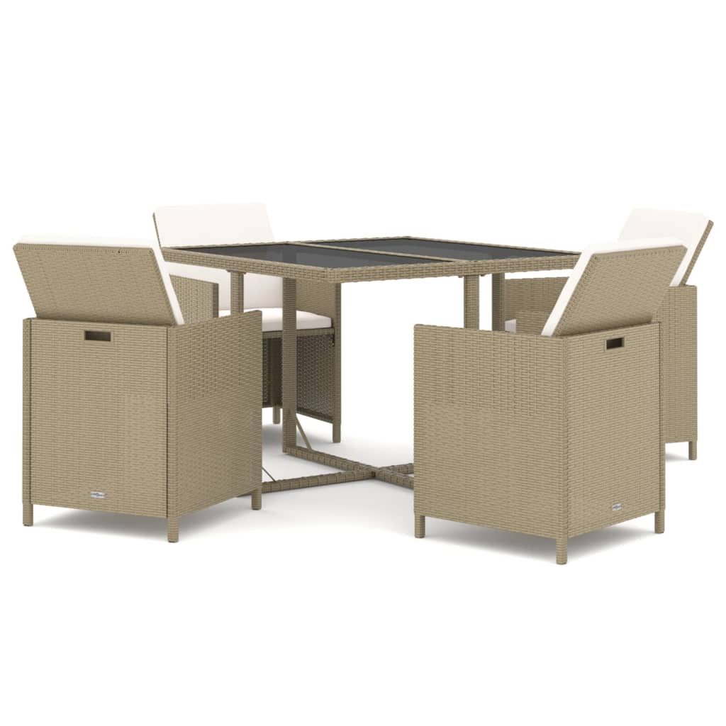 Set Da Pranzo Da Giardino 5 Pz Con Cuscini Beige In Polyrattan