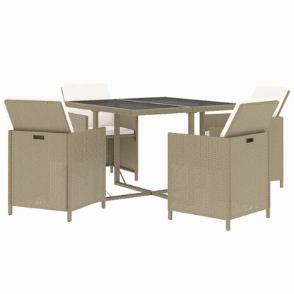 Set Da Pranzo Da Giardino 5 Pz Con Cuscini Beige In Polyrattan