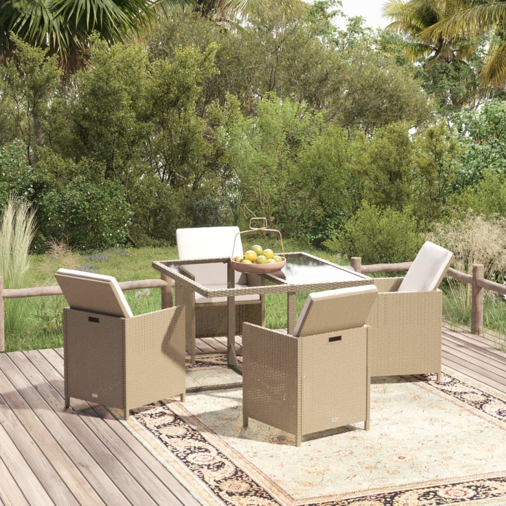 Set Da Pranzo Da Giardino 5 Pz Con Cuscini Beige In Polyrattan