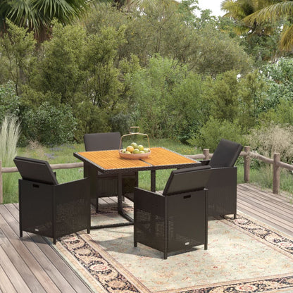 Set Da Pranzo Da Giardino 5 Pz Con Cuscini In Polyrattan Nero