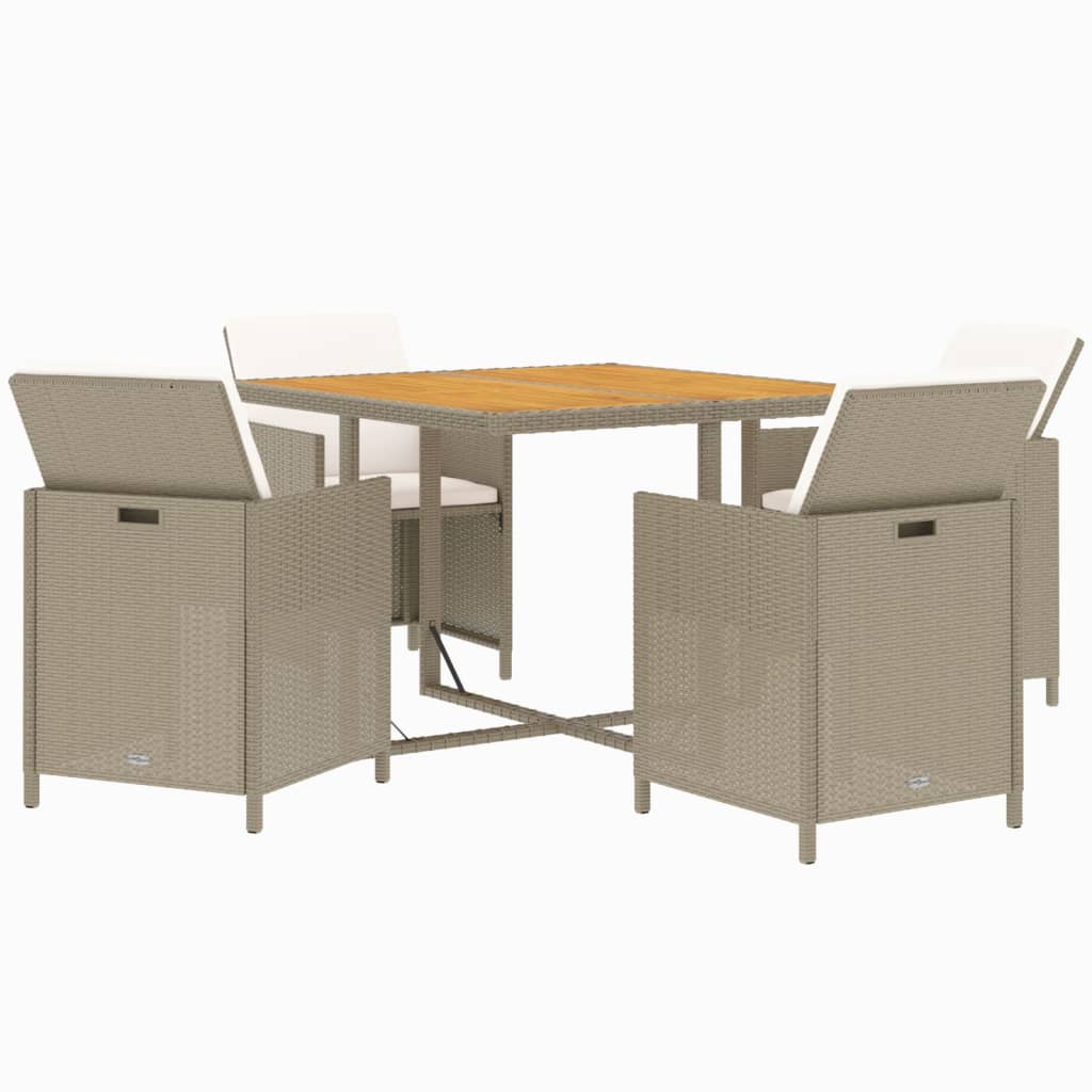 Set Da Pranzo Da Giardino 5 Pz Con Cuscini Beige In Polyrattan