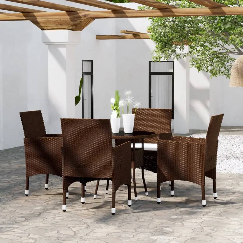 Set Bistrot Giardino 5 Pz Polyrattan E Vetro Temperato Marrone