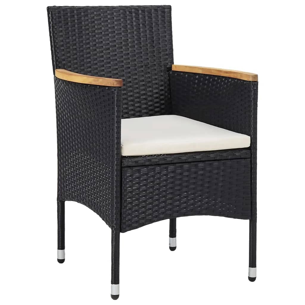 Set Bistrot Da Giardino 5 Pz Polyrattan E Legno Massello Nero