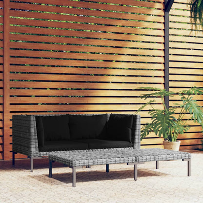 Set Divani Da Giardino 3 Pz Grigio Scuro Polyrattan Mezzo Tondo