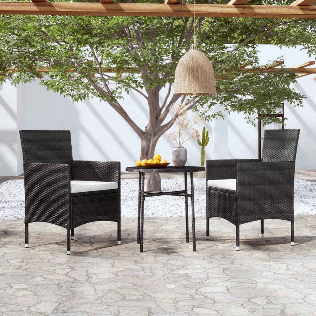 Set Mobili Da Pranzo Per Giardino 3 Pz Polyrattan Nero