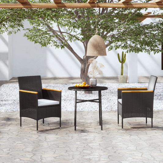 Set Mobili Da Pranzo Per Giardino 3 Pz Polyrattan Nero