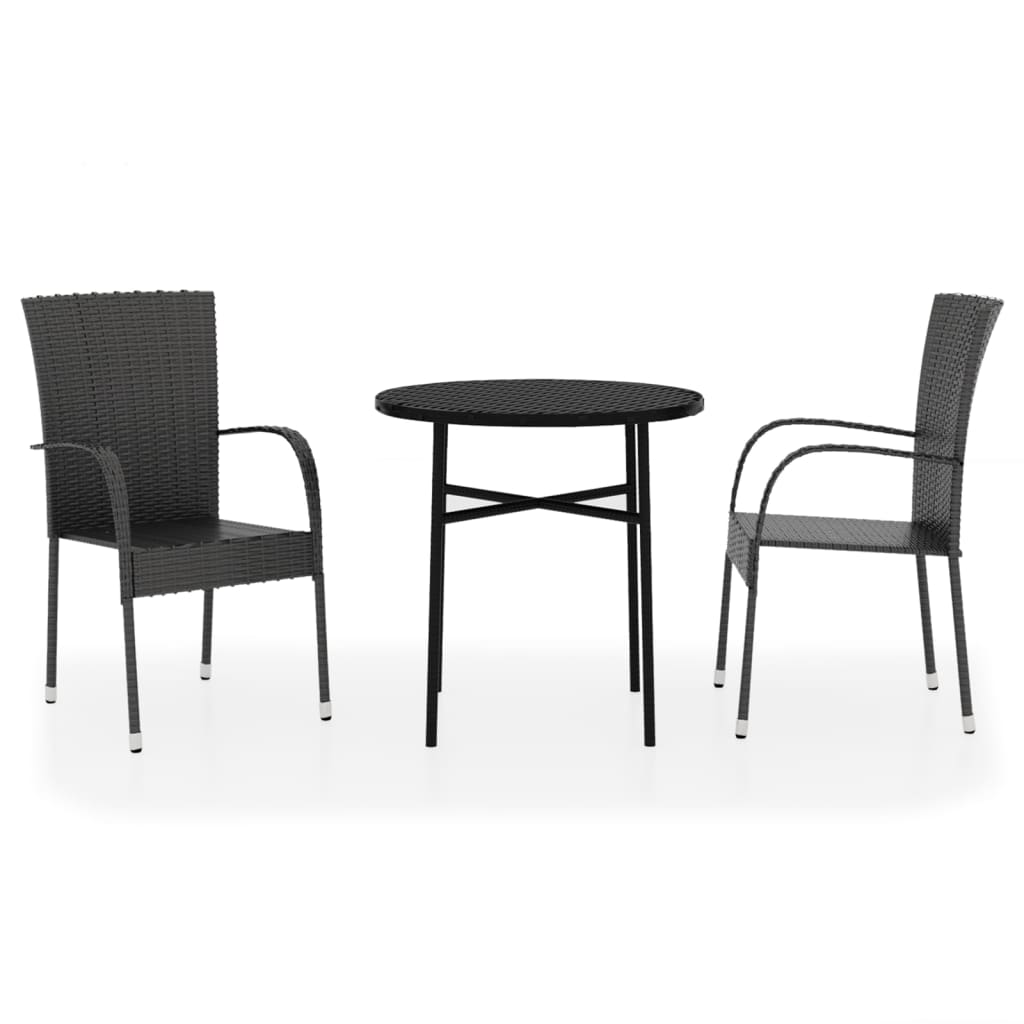 Set Mobili Da Pranzo Per Giardino 3 Pz Polyrattan Nero