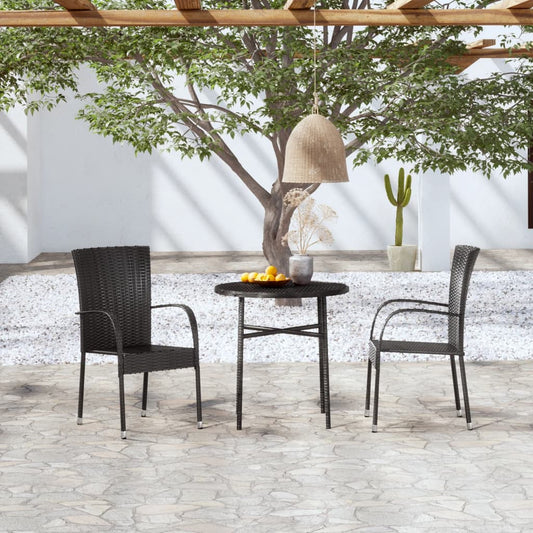 Set Mobili Da Pranzo Per Giardino 3 Pz Polyrattan Nero