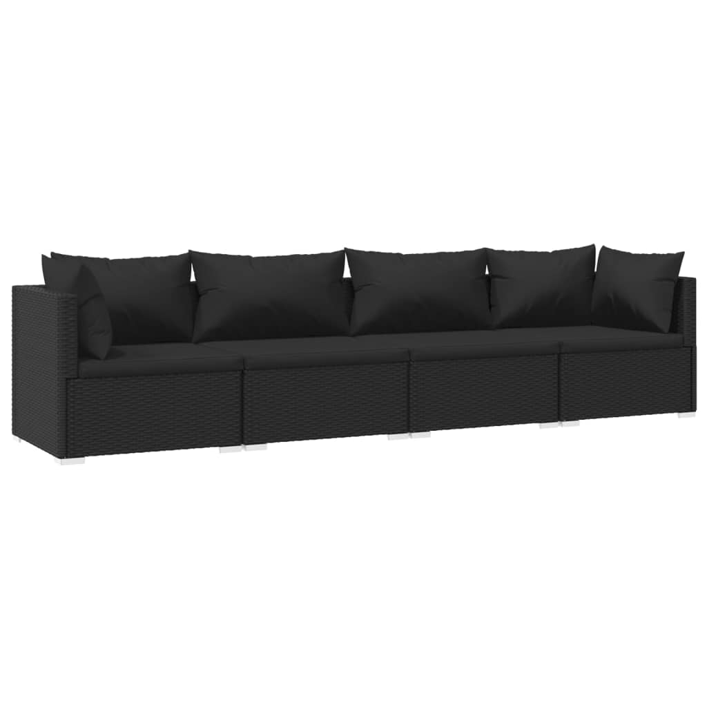 Set Divani Da Giardino 4 Pz Con Cuscini In Polyrattan Nero