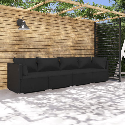 Set Divani Da Giardino 4 Pz Con Cuscini In Polyrattan Nero